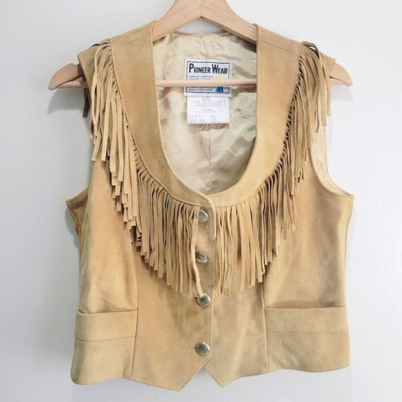Pioneer Wear Jackets & Blazers - Pioneer Wear Women's Vintage Unworn Tan Suede Leather Fringed Western Vest NWOT